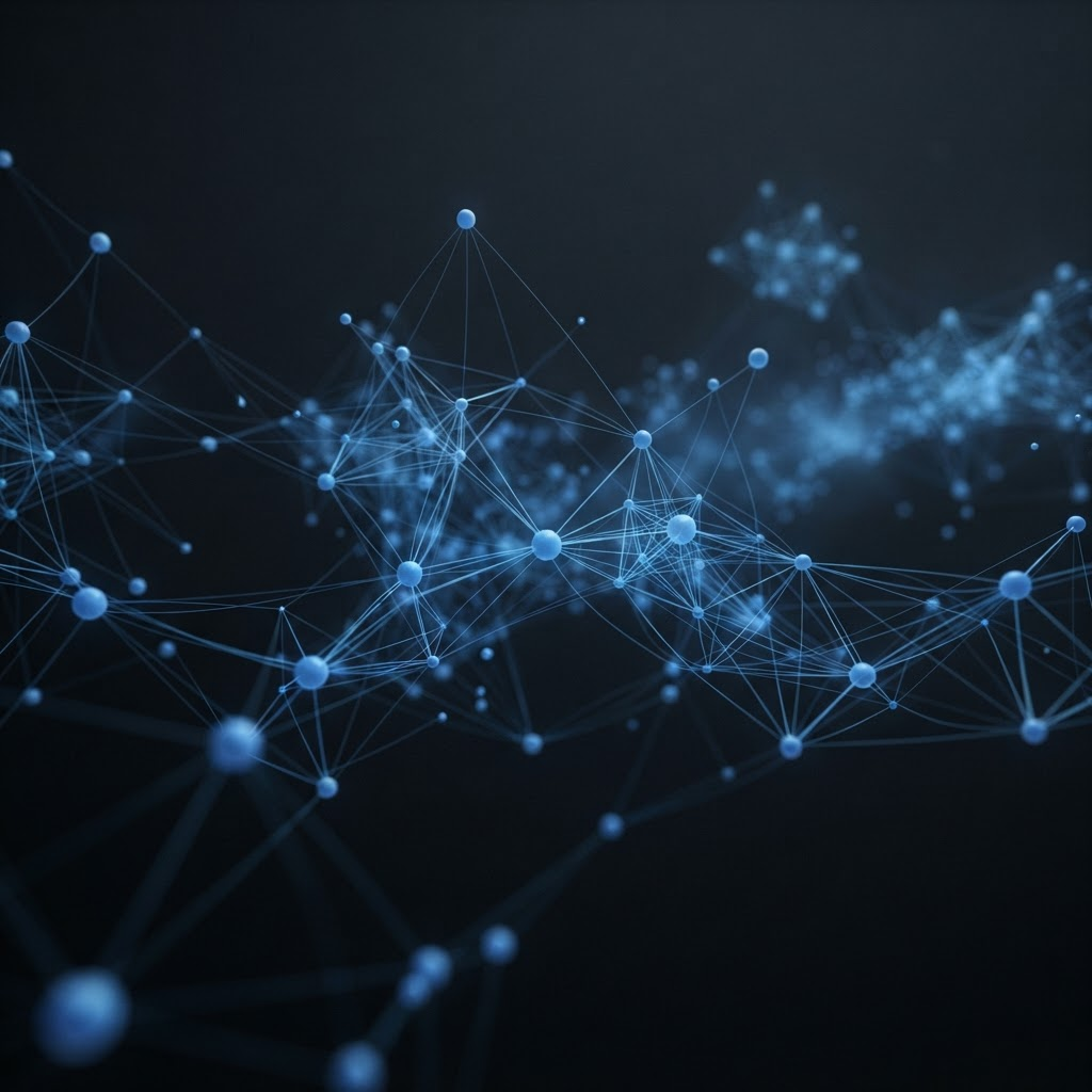 A knowledge network of glowing connected nodes